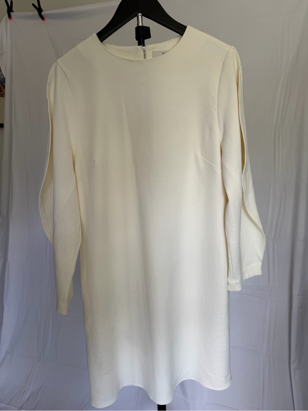 Tibi Cream Mini Shift Dress with Draped Sleeves